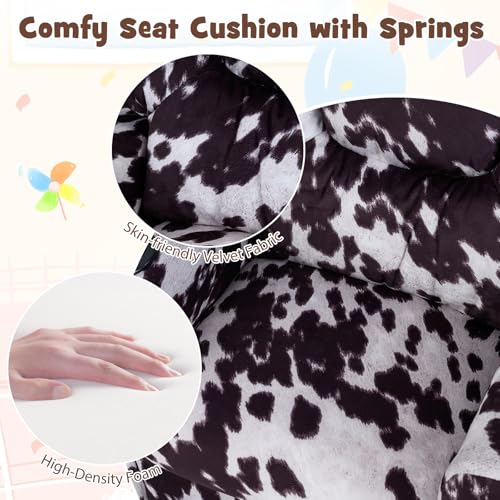 Image of GLACER Kids Recliner with Cup Holder, Velvet Toddler Lounge Chair | Child Recliner w /Adjustable Backrest & Footrest, Spring Seat Cushion, Push Back Cow Chair for Ages 3+, Supports 150 lbs