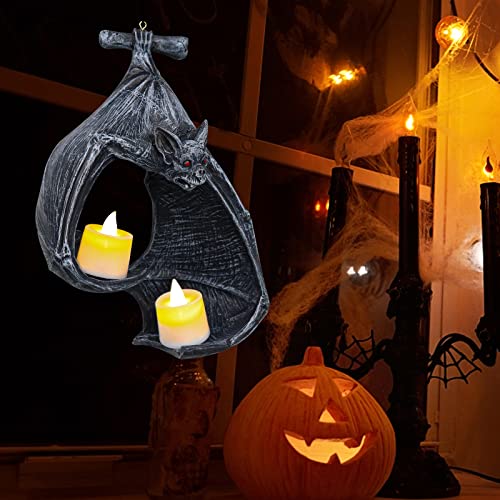 Bat Tealight Candle Holder Gothic Wall Sconce Figurine Holder Halloween Hanging Decoration For Fireplace Garden Home Patio (Resin, Black) #TOP6