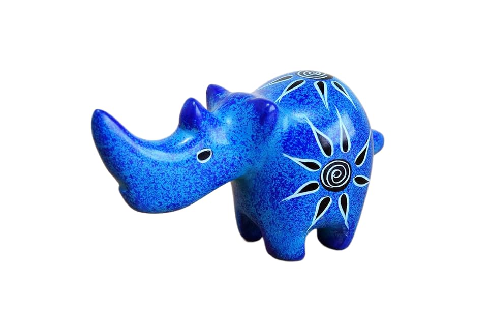 TEMBO Africa - Handmade African Rhino - Soapstone Figurine Sculpture - 2 Inches Height x 3 Inches Long, Blue - Handmade from Africa, SS22