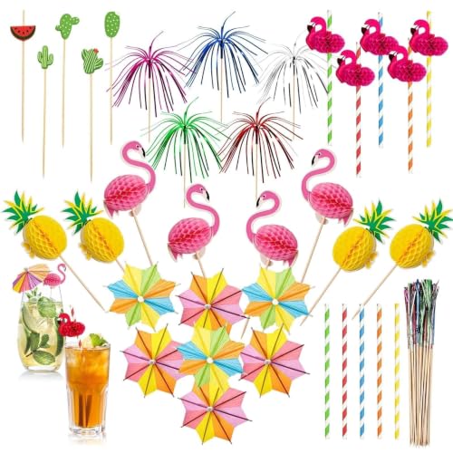 Accesorios para bebidas cocktail 140 piezas con pitillos y decoraciones miniatura 1