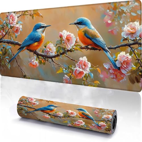 Alfombrilla de Ratón para Juegos 900x300x3mm, Mouse Pad Lavable Planta, Alfombrilla Ratón Sobremesa Portátil, Borde con Costura, con Base Antideslizante, para Juegos de Oficina en Casa PáJaro Z-5