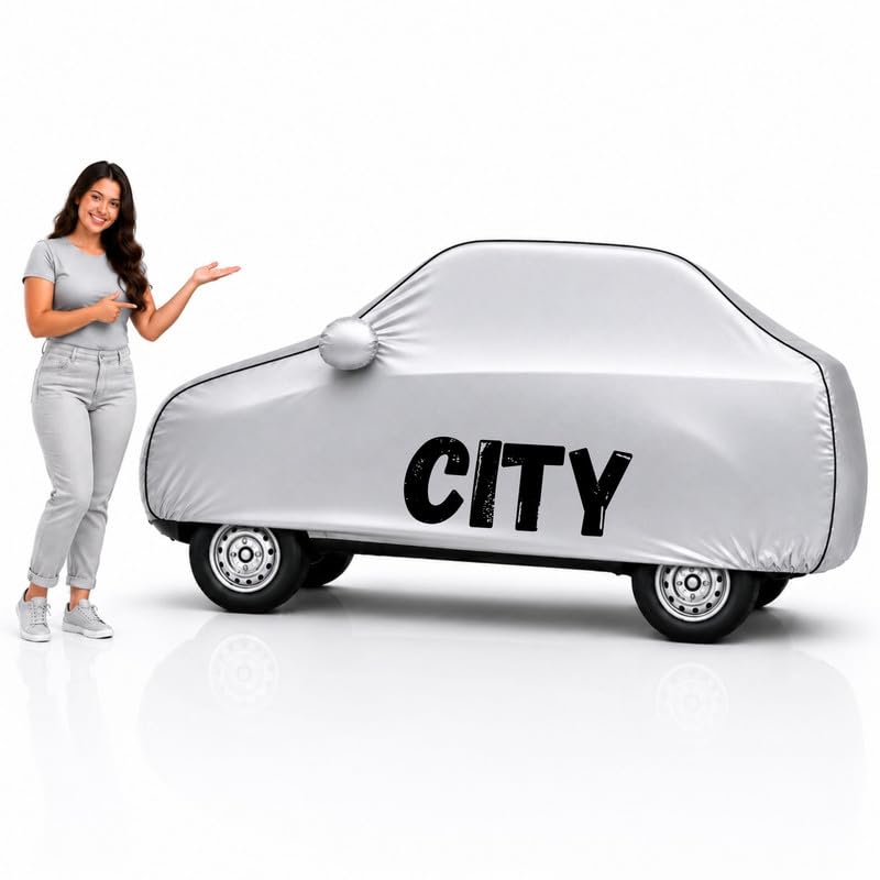 Image of Long-Life 100% Waterproof City Car Body Cover for Dust & Rain, Compatible with All Models of City Car Cover, Comes with Bird Droppings, Scratch, UV and Paint Protection - Silver