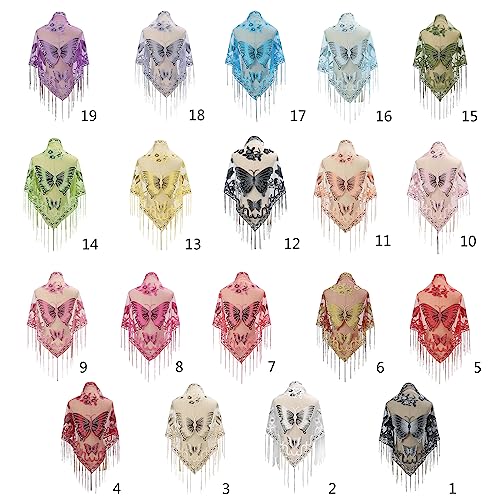 Formal Shawls And Wrap For Evening Dresses Butterfly Embroidered Shawl Lace Triangle Scarf Sheer Shawl With Fringe3