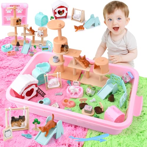 KIMIGO Set Arena Mágica para Niños,Juego De Arena Mágica para Perros y Gatos,Juguetes de Arena Sensoriales con 1000g Magic Sand,Arena Juguetes Mágica,Regalo para Niños Niñas