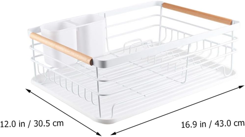 Kitchen Dish Rack Tableware Drain Rack Single-Layer White Iron Multifunctional Dish Draining Organizer for Home Kitchen Counter