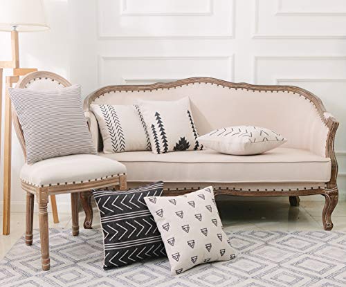 DEZENE Throw Pillow Covers for Couch,6 Pack,Natural Linen Look Fabric,Modern Geometric Patterns,Decorative Sofa Square Cushion Pillow-Cases,18 x 18 inch,Black