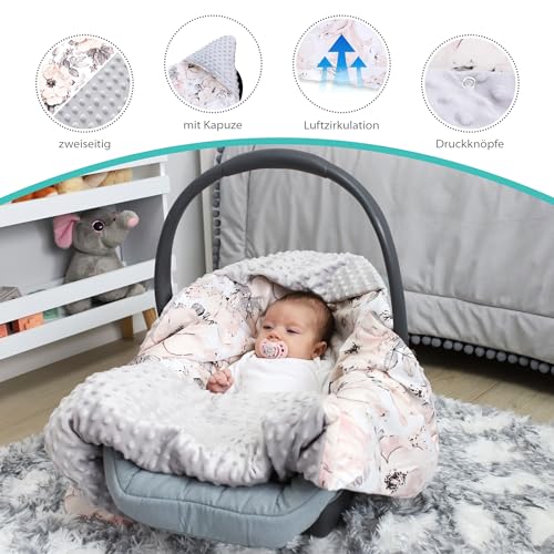 Einschlagdecke Babyschale Decke Kinderwagen 90x90cm - universal Baby Babydecke für Buggy Autositz Ganzjahresdecke Baumwolle Minky Rose Hellgrau – Bild 6
