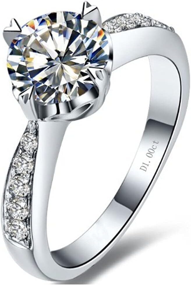 THREE MAN Heart Pattern 4 Prong Women Engagement Ring Genuine Silver NSCD Diamond Wedding Ring White Gold Plated