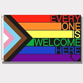 Kasflag LGBTQ Rainbow Flag Progress Pride Flag Polyester Outdoor Flag Gay Lesbian Every One is Welcome Here (3x5ft, Heavy Duty, Durable 150D Polyester) Brass Grommets Banner…