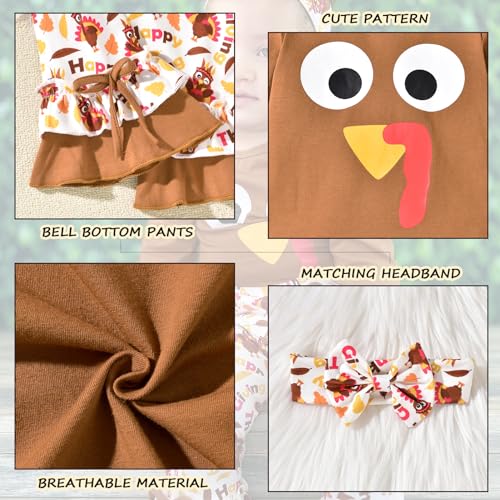 Image of HINTINA Toddler Baby Girls Halloween Thanksgiving Outfits Bell Bottom Flared Pants Set
