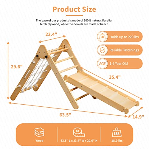 Mooitz Pikler Triangle Climber,Climbing Toys For Toddlers 1-3,Foldable Montessori Climbing Set With Ramp, Slide & Arch,Wooden Climbing Set For Toddler Climbers Suitable For Outdoor & Indoor (Wood) #TOP5