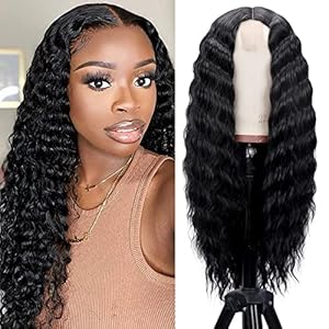 28 Inch Curly Wig Long Wigs for Black Women Loose Deep Wave Lace Front Wig 4” Simulated Scalp Middle Part Synthetic Natural Crimps Curls Hair Replacement Wigs