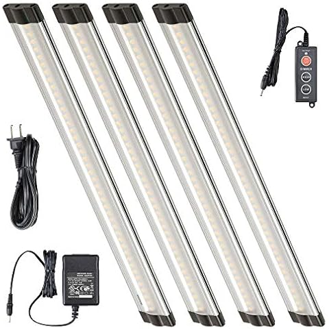 Lightkiwi E7574 Dimmable LED Under Cabinet Lighting 4 Panel Kit, 12 Inches Each, Warm White (3000K), 12 Watt, 24VDC, Dimmer Switch & All Accessories Included, Low Profile, Aluminum Body, UL Listed Cover