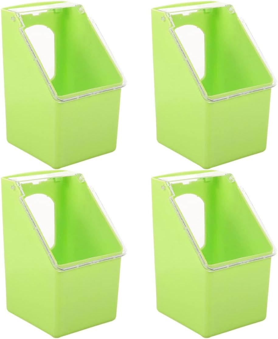 FRCOLOR 4pcs Hanging Pigeon Feeder Bird Cage Feeder with Lid Green Single Hole Bird Food Dispenser for Feeding and Watering Supplies