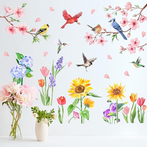 Vinilos Decorativos Mfault Flores y Pájaros Set 2 Hojas miniatura 3