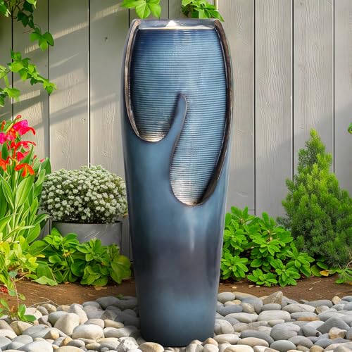 Image of Naturefalls 38.7 inch H Modern Outdoor Fountain - 4-Tiered Outdoor Garden Fountains with Contemporary Design&LED Light for Garden, Patio, Deck, Porch, Backyard and Home Art Decor