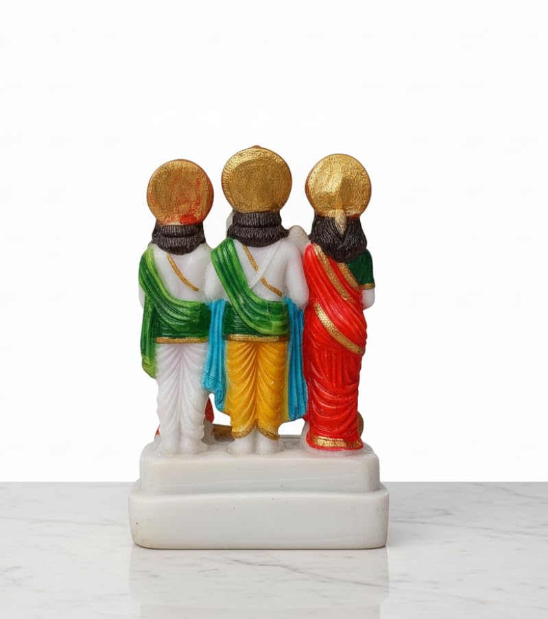 Image of Ram Darbar Idol with Hanuman Small Ram Sita Lakshman Murti Marble Dust Statue for Home Mandir Pooja Decorative Ram Darbar Statue