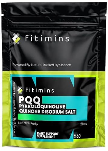 PQQ 20mg | High Strength 99% Pure Pyrroloquinoline Quinone | 60 Vegan Capsules | 2-Month Supply | UK-Made Supplement | Energy, Brain, Cell Health, Mitochondria & Anti-Ageing Support | Fitimins