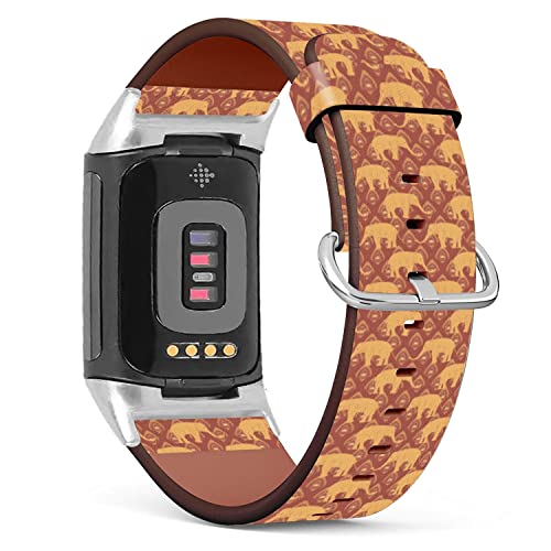 Compatible with Fitbit Charge 5, Patterned Leather Replacement Band (Tribal Elephant Pattern)