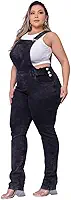 Alleppo Macacão Jardineira Jeans Plus Size Feminina, Grafite, Estilo Casual, com Bolsos e Botões