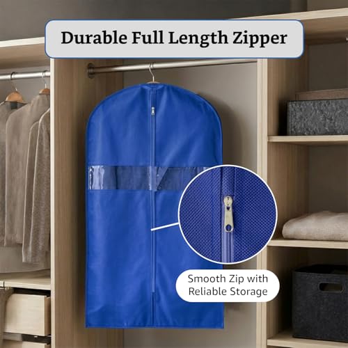 Image of Amazon Basics Non-Woven Suit, Coat, Jacket Cover | 120 GSM | Clear Window | Long Zip | 40 x 24 Inches | Pack of 5 (Blue)