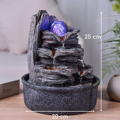 Zimmerbrunnen Wasserfall Natur Treppe Steineffekt Buntes Licht, Geschenkidee, Innendekoration in Bewegung - Zen Tischbrunnen Entspannend, Glücksbringer Objekt, H 25cm - Luberon Zen'Light