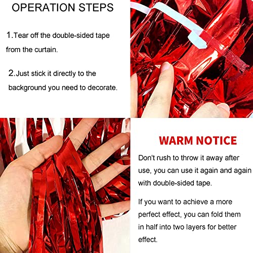 Image of 4 Pack Red Foil Fringe Curtain Backdrop, 3.28Ft x 8.2Ft Metallic Tinsel Foil Fringe Streamer for Party, Photo Booth Props, Birthday, 2022 Mother's Day Decoration Party Supplies