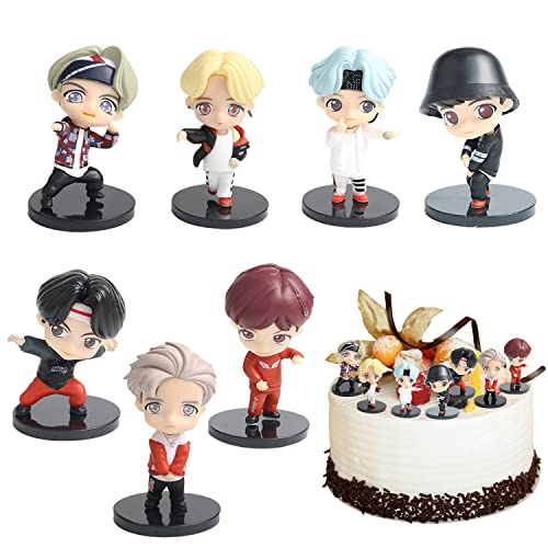 BTS Figures Set, 7 Stück Figuren Kuchen Dekoration, Mini Figuren Set, Party Kuchen Dekoration Supplies, Cartoons Kuchen Topper, Cake Topper Figuren für Geburtstag Party Kinder Cover