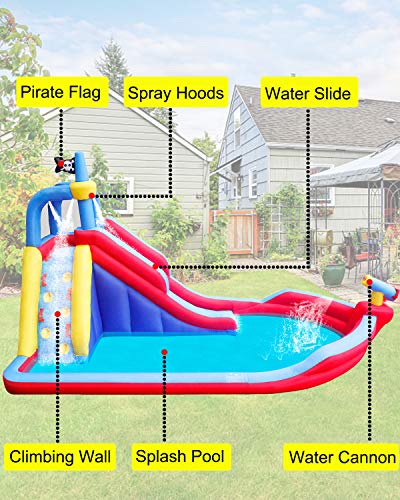 RETRO JUMP Inflatable Pirate Boat Water Slide for Summer Party Climbing Wall Water Park for Kids Birthday Gift, Include Blower, Patch Kits, Stakes, Water Tube, Carry Bag - Thumbnail 3