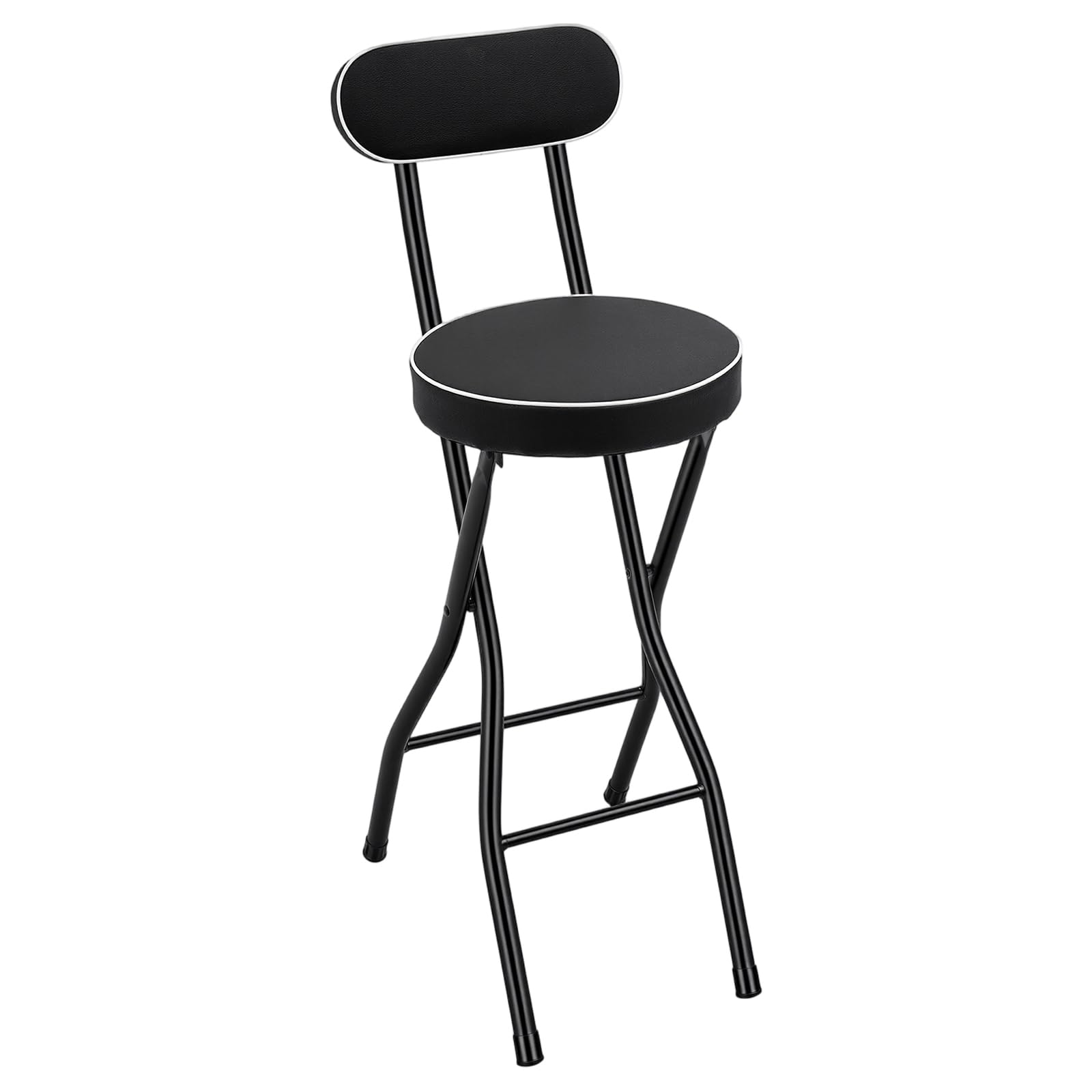 Set di 2 sgabelli da bar pieghevoli, con schienale, 65 cm, per interni ed esterni, cucina, bar, bistrò, campeggio, colore nero, portata 125 kg