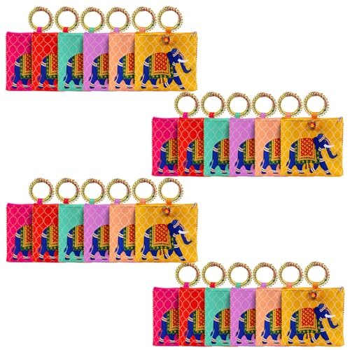 Image of Women Potli Bags Pack of 24 | Gifting Potli with Zip & Bangle Handle | Traditional Shagun Return Gifts Potli for Mehandi, Haldi, Baby Shower, Wedding, Sangeet (Elephant Print)