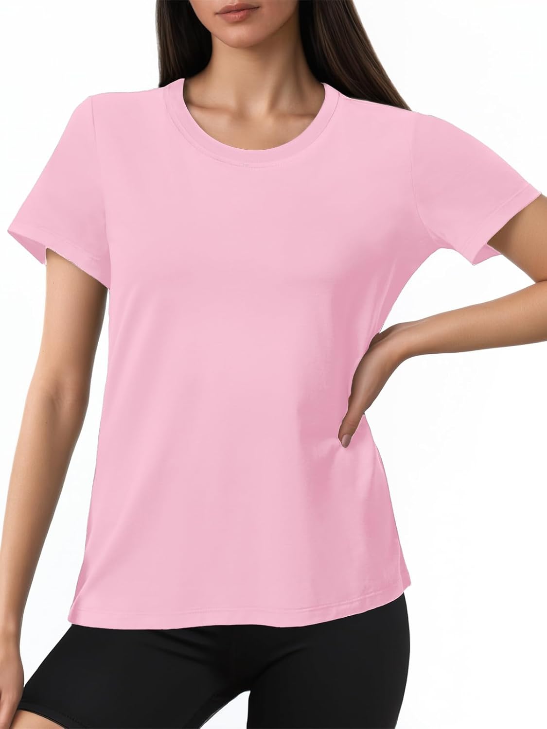 SMENG Short Sleeve Shirts for Women UPF 50+ Cotton Crew Neck T Shirt Basic Summer Yoga Running Workout Tops