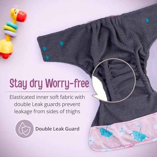 Image of LuvLap Reusable Baby Cloth Diaper, Double Leak Guard, High Absorption, Quick dry, Stain-Proof Comfort & Protection, 3m+, adjustable waist & height with snap buttons, Absorbent insert, Pink Umbrella