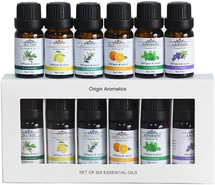 Essential Oils Set – 6 Pure Aromatherapy Blends for Diffuser, Candle Making, Home & Gifts | Peppermint, Tea Tree, Lavender, Eucalyptus, Orange, Lemongrass (10mL Each)