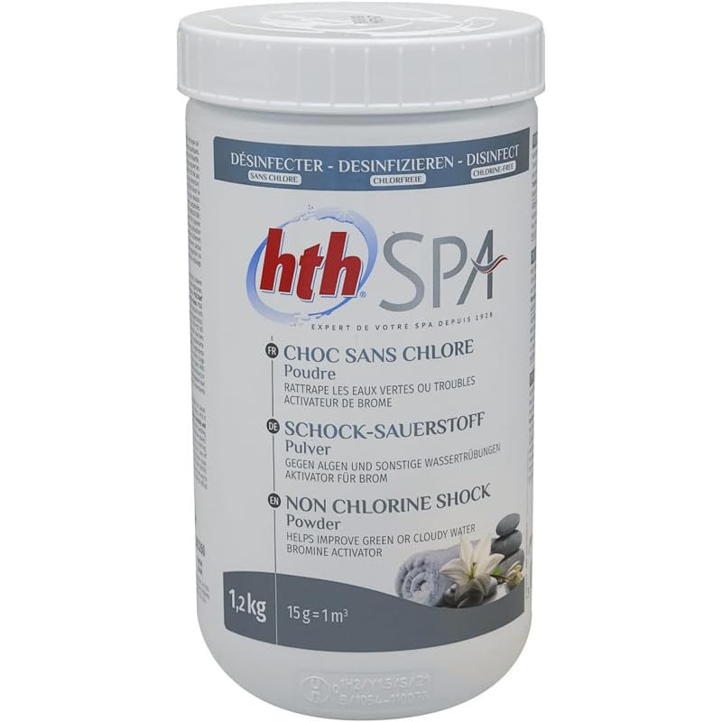 Choc sans Chlore Poudre (oxygène Actif) HTH Spa - 1,2 kg + 12 Tests OFFERTS 7 en 1