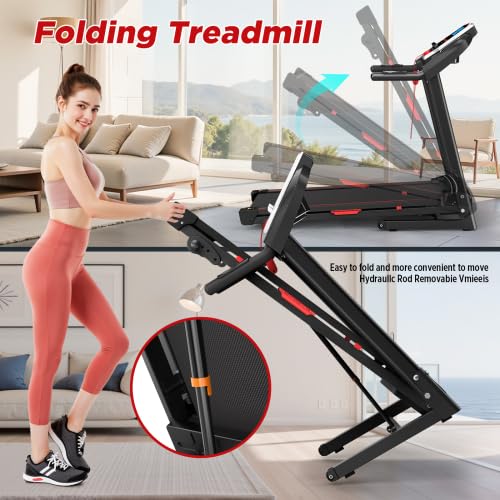 Image of Under Desk Treadmill, 3.5HP Folding Treadmill with Incline - 330 lbs Capacity for Home, 12 Programs, Portable Electric Walking /Jogging Machine for Small Spaces & Home Gym