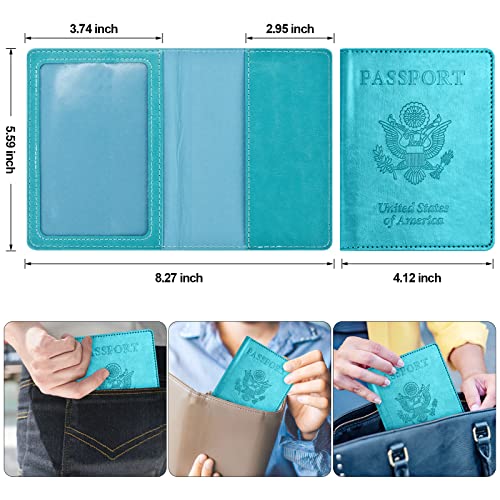Image of Passport and Vaccine Card Holder Combo with Vaccine Card Slot, Passport Wallet, Passport Cover / Case for Women and Men(AK-turquoise)
