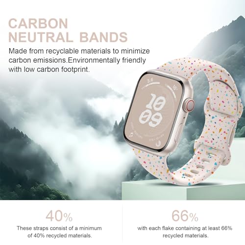 Sport Band Compatible with Apple Watch Band 40mm 41mm 44mm 45mm Ultra/2 49mm iWatch Band 38mm 42mm Women Men,Recycled Plastic Soft Silicone Strap for Apple Watch Series 9 8 7 6 5 4 3 2 1 Ultra2 SE/2nd