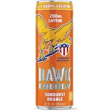 HAWK ENERGY PERFORMANCE - SUNBURST ORANGE - Premium Sugar Free Energy Drink - 12 Pack - 12 oz cans - Focus and Power - 3000mg Creatine, 200mg Caffeine, BCAAs, B6/B12, Taurine and L-Carnitine, 100% Veteran Owned and Made in the USA