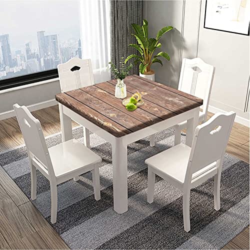 Vintage Fitted Table Clothes Square, Wood Grain Elastic Edge Home Decor Tablecloths, Stain & Wrinkle Resistant Polyester Table Cover, For Family Living Room Patio Tablecloth, Fits 36"X36" Table #TOP1