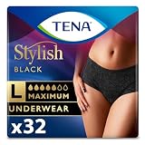 Tena Stylish Black Incontinence Bladder Control Underwear for Women, Maximum Absorbency, Large, 32 ct (2 Packs of 16)