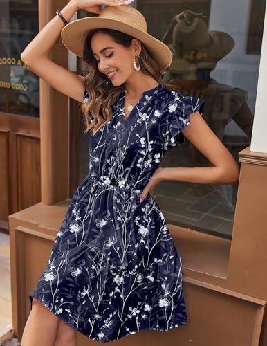Image of HOTOUCH Women Printed Dress for Summer Short Ruffle Sleeve Dress Tiered Mini Dress with Pockets