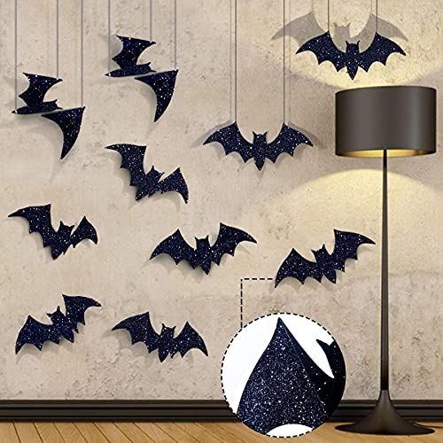 Pawliss Halloween Decorations, 10 Pcs Hanging 3D Bats and Wall Decals Window Stickers, Large Bat Halloween Yard Decorations Indoor Party Decor