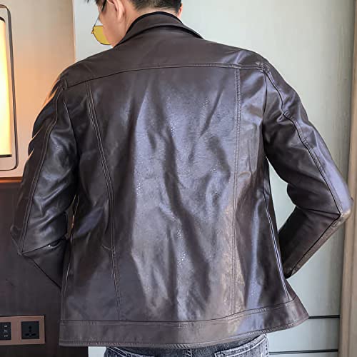 Men’s Coffee Brown Genuine Sheepskin Leather Café Racer Retro Biker with Shirt Collar YKK Zip Closure Slim Fit Casual Moto Rider Outerwear Jacket2