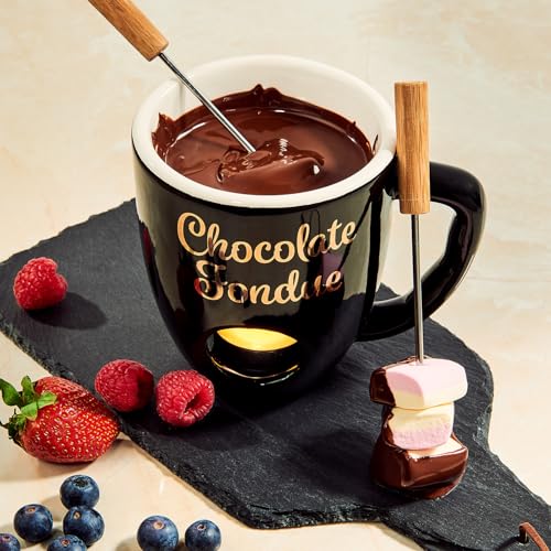 Foto von BUTLERS Schokofondue Tasse 200ml Teelichthalter, Schokoladenfondue 2 Personen Fondue-Set Porzellan -CHOCOLATE FONDUE Tasse zum Schokolade Schmelzen Weihnachten Mini Schokobrunnen Tasse für Teelicht