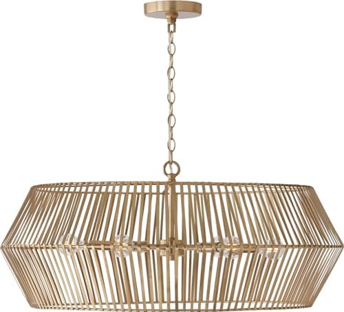 Capital Lighting 430361MA Kaiya Modern Art Deco Metal Band Hexagon Chandelier, 6-Light 360 Total Watts, 13" H x 31" W, Matte Brass