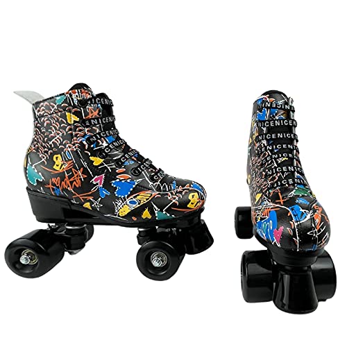 Women's Classic Roller Skates High-Top Microfiber Leather Roller Skates For Adult Women Men Double Row Indoor Outdoor Skates For Unisex Girls With Shoes Bag (Black Black Wheel,40- Us: 8.5) #TOP3