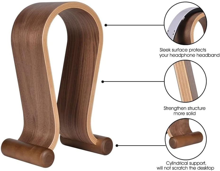 Wood Headphone Stand, Headphones Hanger Holder Mount, Gaming Headphones Display, Stylish Desk Headset Holder Easy Install Easy to Use