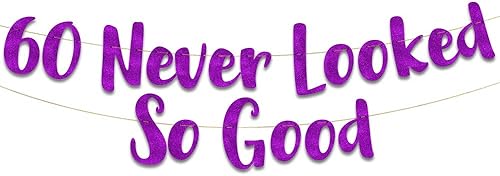Miniatura 7 de Pancarta dorada con purpurina «60 Never Looked So Good» – Decoración de fiesta de cumpleaños y aniversario de 60 años Dorado,Negro