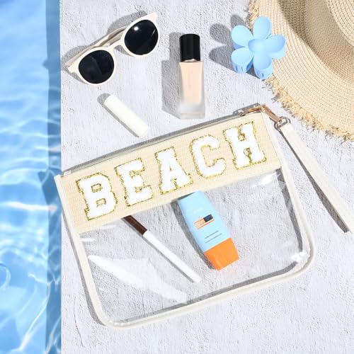BEACH Bag BEACH Sunscreen Makeup Bag Chenille Letter Pouch Clear Travel Zipper Nylon Cosmetic Pouch Organizer Sunscreen Toiletry Bag Waterproof Summer Travel Gifts for Women2